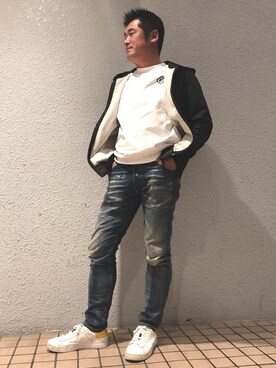 「DIESEL（ディーゼル）のアイテム（その他アウター）」を使った、高崎保典さん（メンズ・177cm）の冬コーディネート