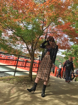 「MURUA（ムルーア）のアイテム（ライダースジャケット）」を使った、YUKINOさん（レディース・162cm）の秋コーディネート