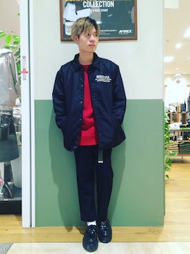 「AVIREX（アヴィレックス）のアイテム（ナイロンジャケット）」を使った、takuroさん（メンズ・163cm）の秋コーディネート