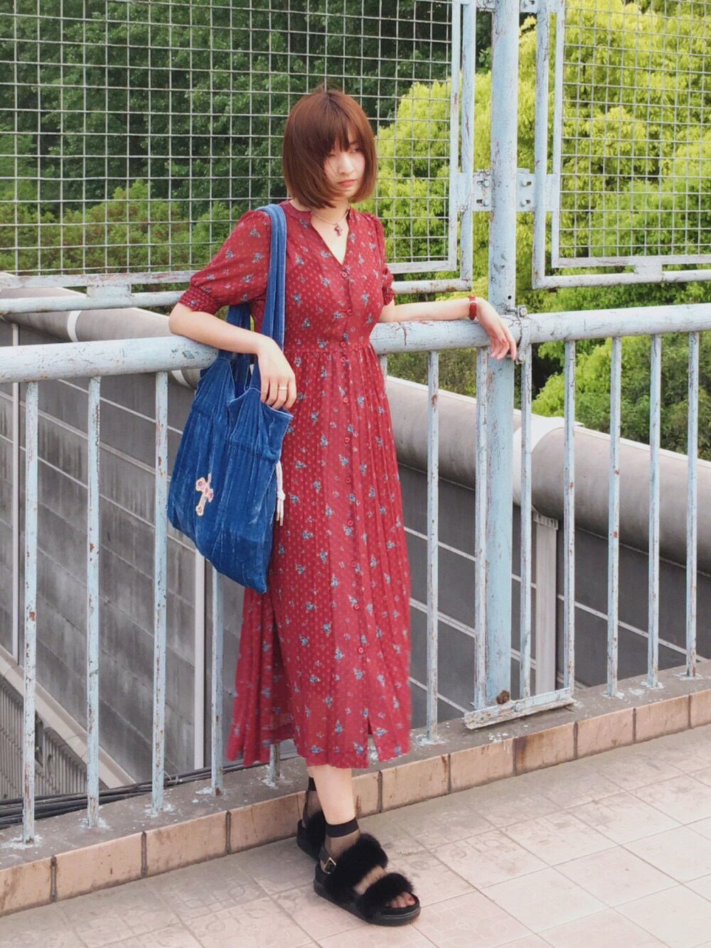 「jouetie、Vivienne Westwood、WEGO」｜「jouetieのフラワードットワンピース（ワンピース、レッド系）」を使った、Crystalさん（レディース・171cm）の夏コーディネートの1枚目の写真