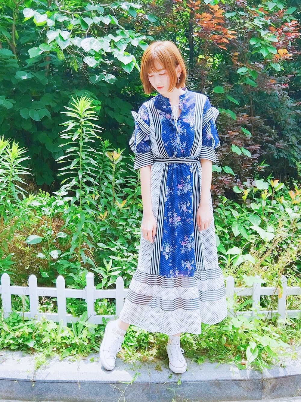 「snidel、converse、CONVERS、WEGO」｜「WEGOのWEGO/太ストライプソックス（ソックス/靴下、ホワイト系）」を使った、Crystalさん（レディース・171cm）の夏コーディネートの1枚目の写真