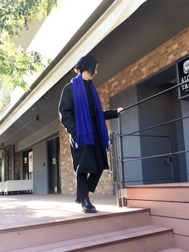 「ブルーコーデ」｜「アイテム（チェスターコート）」を使った、RINTAROさん（メンズ・171cm）の冬コーディネート