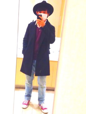「H&M（エイチ・アンド・エム）のアイテム（ハット）」を使った、GERRADさん（メンズ・168cm）の冬コーディネート