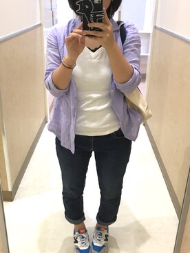 「UNIQLO（ユニクロ）のWOMEN プレミアムリネンシャツ（長袖）A（シャツ/ブラウス）」を使った、ゆうき。さん（レディース・159cm）の夏コーディネート