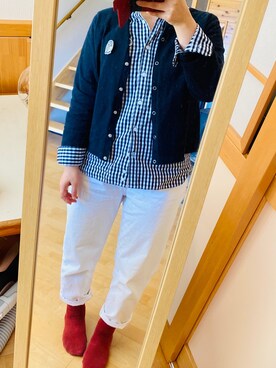 「UNIQLO（ユニクロ）のハイライズボーイフレンドフィットジーンズ＋EC（デニムパンツ）」を使った、ゆうき。さん（レディース・159cm）の春コーディネート