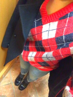 「red」｜「アイテム（ピーコート）」を使った、Hananaさん（レディース・150cm）の冬コーディネート