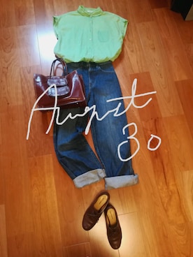 「UU（ユニクロ　アンダーカバー）のアイテム（パンツ）」を使った、みどりいろのたねさん（レディース・157cm）の夏コーディネート