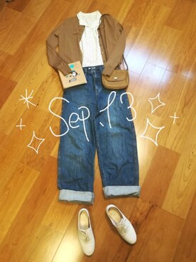 「UU（ユニクロ　アンダーカバー）のアイテム（パンツ）」を使った、みどりいろのたねさん（レディース・157cm）の秋コーディネート