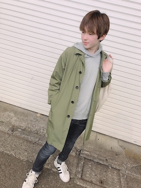 「JOURNAL STANDARD relume（ジャーナルスタンダード　レリューム）のアイテム（ステンカラーコート）」を使った、ぎんのすけさん（メンズ・168cm）の春コーディネート