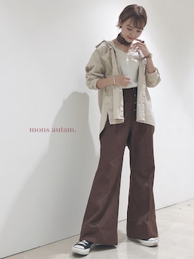 「earth music&ecology（アースミュージックアンドエコロジー）のアイテム（ストール/ショール）」を使った、mayuさん（レディース・160cm）の秋コーディネート
