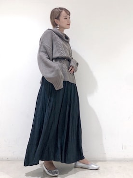 「ワッシャースカート」｜「アイテム（ワンピース/ドレス）」を使った、mayuさん（レディース・160cm）の秋コーディネート