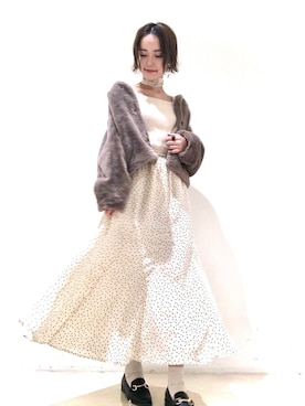 「earth music&ecology（アースミュージックアンドエコロジー）のアイテム（ノーカラージャケット）」を使った、mayuさん（レディース・160cm）の冬コーディネート