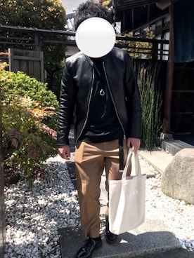 「アイテム（ライダースジャケット）」を使った、K.Kさん（メンズ・172cm・20代）の春コーディネート