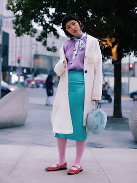 「ZARA（ザラ）のアイテム（ハンドバッグ、ブルー系）」を使った、Yuko さん（レディース）の夏コーディネート