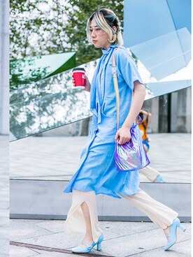 「VINTAGE（ヴィンテージ）のアイテム（パンプス、ブルー系）」を使った、Yuko さん（レディース）の夏コーディネート