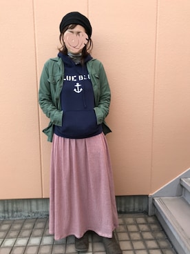「BLUE BLUE（ブルーブルー）のアイテム（パーカー）」を使った、ma_a©︎coさん（レディース・167cm）の冬コーディネート