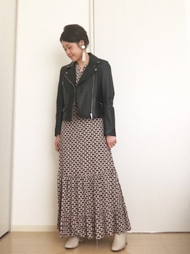 「パーティースタイル」｜「アイテム（ライダースジャケット）」を使った、Nanaさん（レディース・154cm）の秋コーディネート