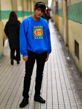 「FR2」｜「アイテム（スウェット）」を使った、あぐさん（メンズ・177cm）の冬コーディネート