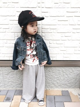 「JOEY HYSTERIC（ジョーイヒステリック）のアイテム（帽子）」を使った、572miniさん（キッズ・90cm）の秋コーディネート