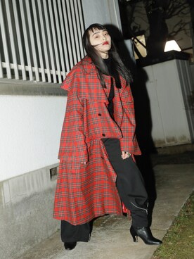 「アイテム（トレンチコート、レッド系）」を使った、SONARさん（レディース・173cm）の春コーディネート