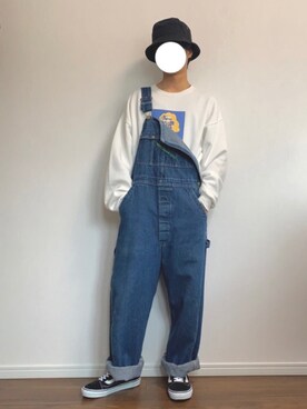 「kutir（クティール）のチェキプリント裏起毛スウェットトレーナー（スウェット、ホワイト系）」を使った、rくんさん（メンズ・170cm）の春コーディネート