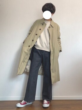 「古着のアイテム（ステンカラーコート、ベージュ系）」を使った、rくんさん（メンズ・170cm）の春コーディネート