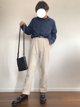 「古着のアイテム（スラックス、ホワイト系）」を使った、rくんさん（メンズ・170cm）の春コーディネート