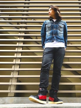 「エアジョーダン」｜「アイテム（デニムジャケット）」を使った、toshi.sneakerさん（メンズ・173cm）の春コーディネート