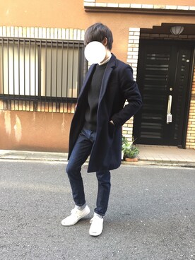 「A.P.C.」｜「アイテム（チェスターコート）」を使った、けんたろうさん（メンズ・172cm）の冬コーディネート