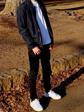 「GU（ジーユー）の（GU）スキニーフィットジーンズ（MEN ⁄ ジーンズ）」を使った、ちけむさん（メンズ・177cm）の冬コーディネート