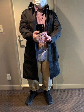 「Yohji Yamamoto POUR HOMME（ヨウジヤマモトプールオム）のアイテム（ステンカラーコート）」を使った、柏屋さん（メンズ・173cm）の春コーディネート