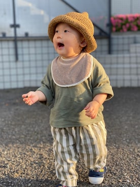 「FOB FACTORY（エフオービーファクトリー）のアイテム（その他パンツ）」を使った、KON©︎さん（キッズ・90cm）の夏コーディネート