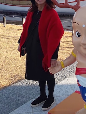 「赤マフラー」｜「アイテム（ジャケット/アウター）」を使った、おかなさん（レディース・157cm）の冬コーディネート