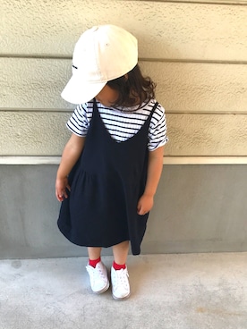 「a.v.v（アーヴェヴェ）のアイテム（キャップ）」を使った、Ayaさん（キッズ・90cm）の春コーディネート