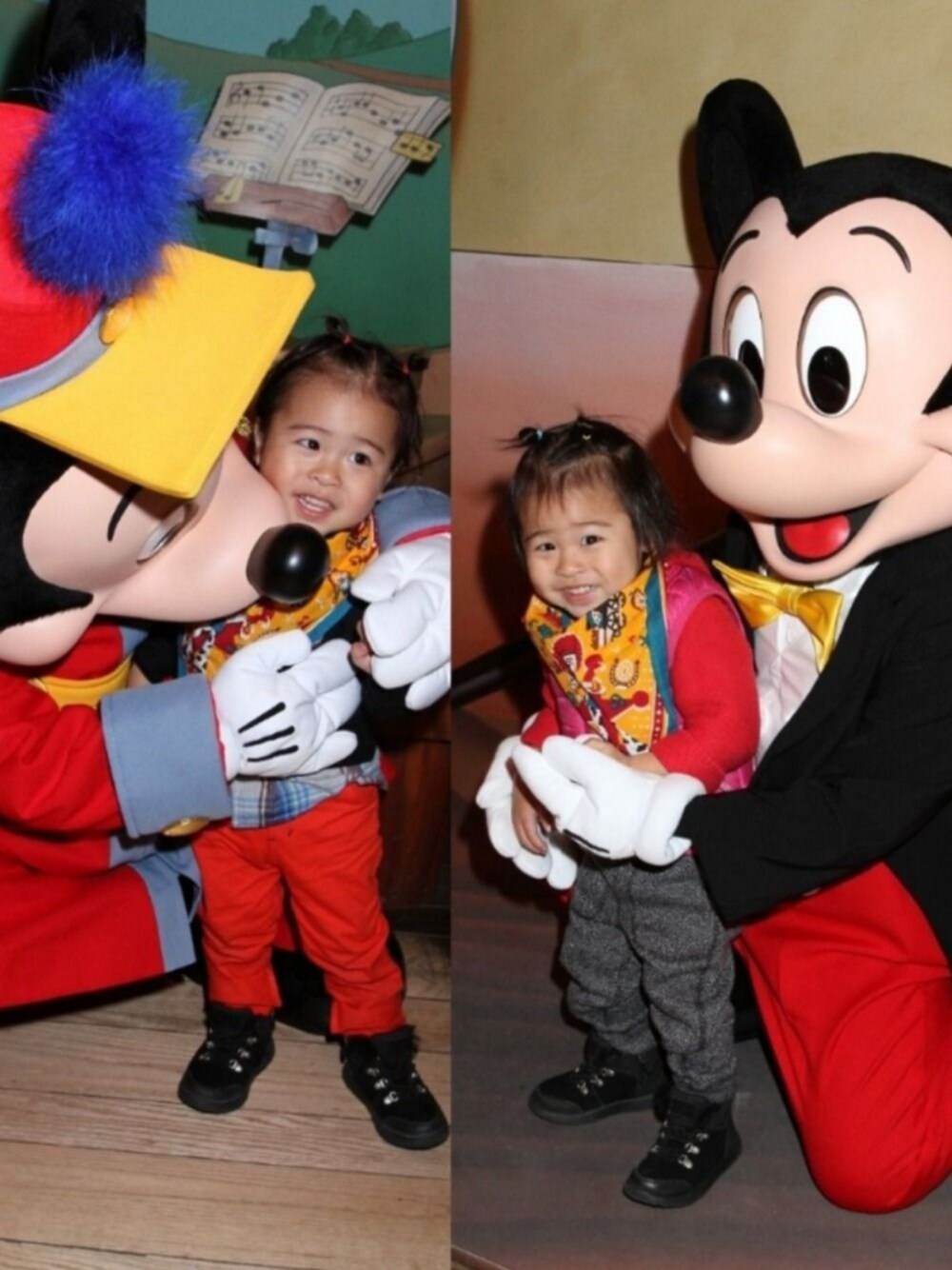「ハイカットスニーカー、休日スタイル、赤、スカーフ、バンダナ、男の子、2歳、キッズコーデ、ディズニー、レイヤードスタイル」｜「POLO RALPH LAUREN CHILDRENSWEARのキルテッド リップストップ ダウン ジャケット（ダウンジャケット/コート、ブルー系）」を使った、manotanさん（キッズ・90cm）の春コーディネートの1枚目の写真