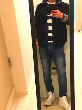 「MK MICHEL KLEIN（エムケーミッシェルクラン）のアイテム（ピーコート）」を使った、mkrh0318さん（メンズ・171cm）の冬コーディネート