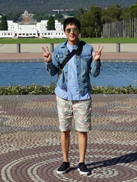 「アイテム（スリッポン）」を使った、蓋逆寧さん（メンズ・171cm・20代）の夏コーディネート