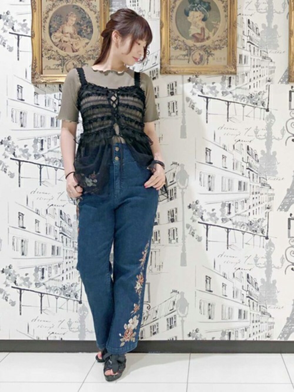 axes femme（アクシーズファム）の「エンブロイダリー刺繍パンツ