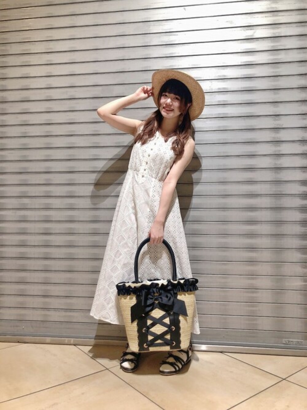 axes femme（アクシーズファム）の「レースパッチワークOP