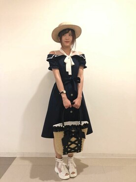 「axes femme POETIQUE（アクシーズファムポエティック）のアイテム（帽子）」を使った、axes femmeさん（レディース・160cm）の夏コーディネート