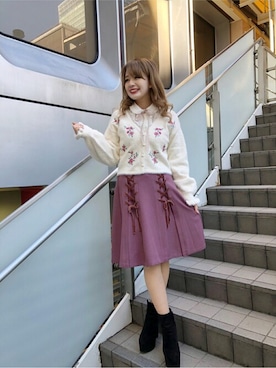 「axes femme POETIQUE（アクシーズファムポエティック）のアイテム（カーディガン/ボレロ）」を使った、axes femmeさん（レディース・154cm）の冬コーディネート
