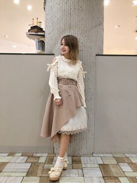 「axes femme POETIQUE（アクシーズファムポエティック）のアイテム（ニット/セーター）」を使った、axes femmeさん（レディース・154cm）の春コーディネート