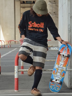 「schott（ショット）のSchott/ショット/ARMY FATIGUE BORDER SHORTS/アーミー ファティーグ ボーダー ショーツ（その他パンツ）」を使った、Renさん（メンズ・176cm）の春コーディネート