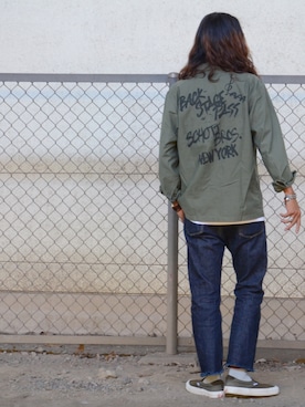 「schott（ショット）のSchott/ショット/13oz. JEANS MEDIUM FIT/13オンス　ジーンス　ミディアム　フィット（デニムパンツ）」を使った、Renさん（メンズ・176cm）の秋コーディネート