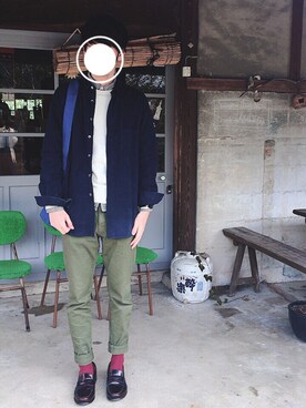 「BLUE BLUE（ブルーブルー）のアイテム（カバーオール）」を使った、つばをさん（メンズ・180cm）の冬コーディネート