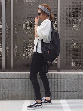 「FREAK'S STORE（フリークスストア）のFREDRIK PACKERS/フレドリックパッカーズ 別注500D DAY PACK （バックパック/リュック）」を使った、manaさん（レディース・156cm）の春コーディネート