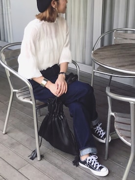 「Adam et Rope' Le Magasin（アダムエロペルマガザン）のアイテム（ピアス（両耳用））」を使った、manaさん（レディース・156cm）の秋コーディネート