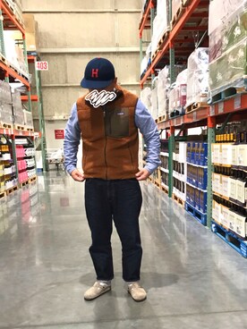 「EBBETS FIELD FLANNEL（エベッツフィールドフランネル）のアイテム（キャップ）」を使った、たくわんさん（メンズ・169cm）の冬コーディネート
