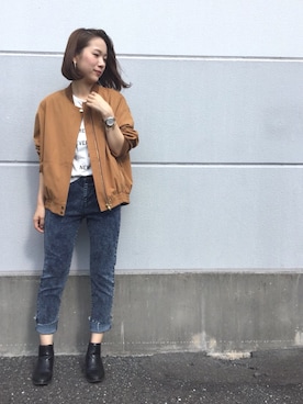 「秋のブラウンスタイル」｜「アイテム（ブルゾン）」を使った、MARINAさん（レディース・165cm）の秋コーディネート