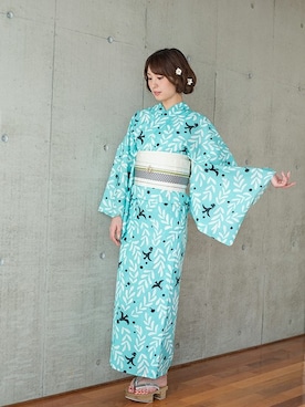 「ブルーコーデ」｜「アイテム（浴衣）」を使った、YUKIさん（レディース・159cm）の夏コーディネート